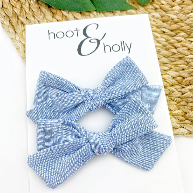 Sydney Bow - Pigtail Set - Chambray Blue