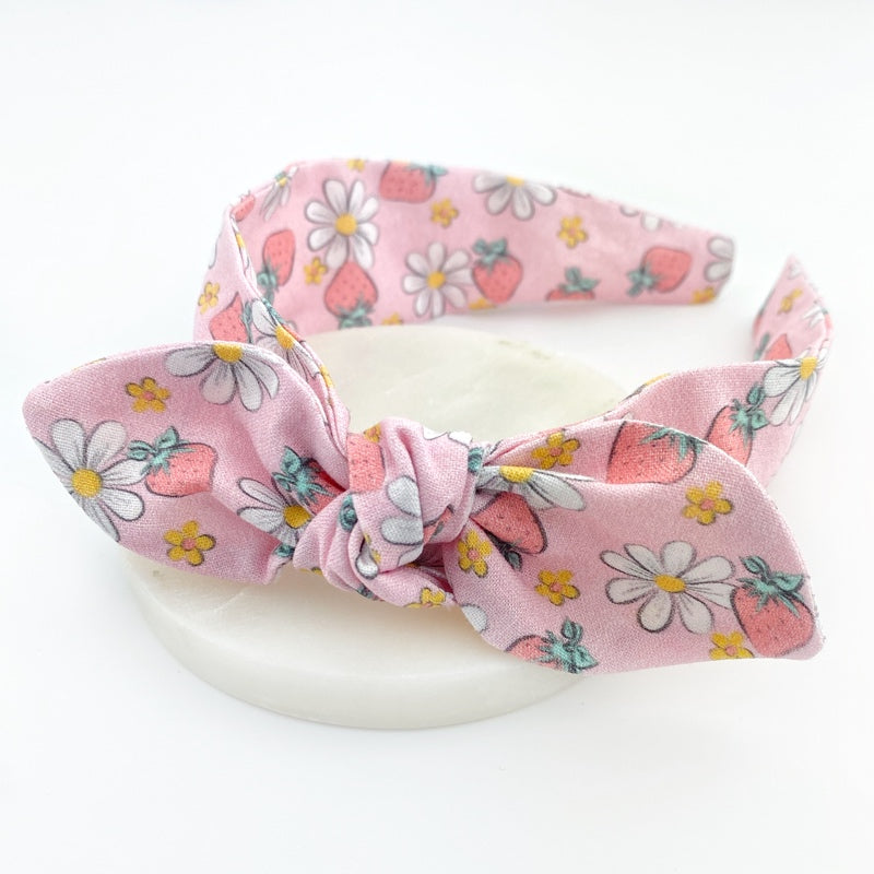 Knot Bow Headband - Strawberries and Daisies