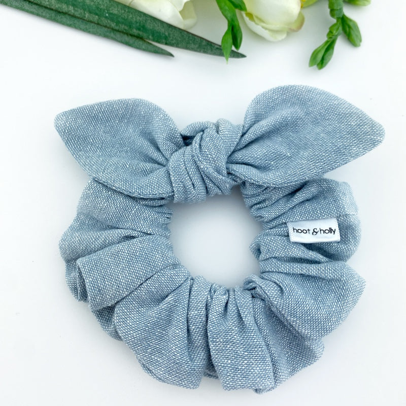 Knot Scrunchies - Pale Blue Linen - REGULAR