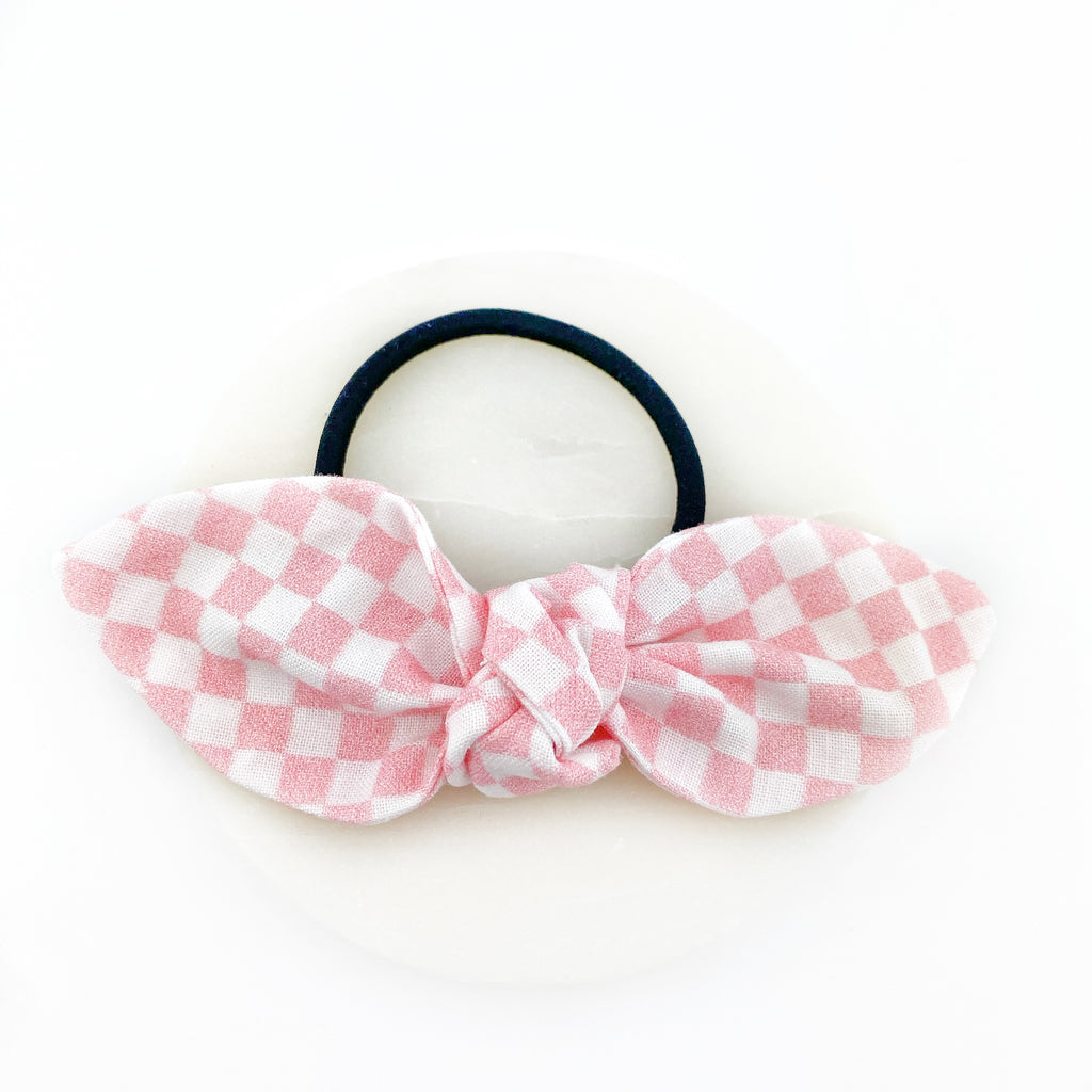 Ponytail Knot Bow - Light Pink Checkers