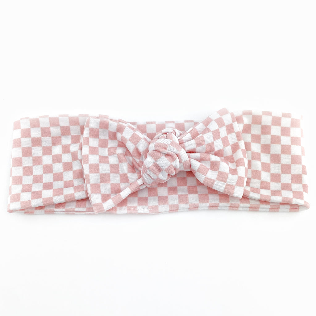 Top Knot Headband - Light Pink Checker
