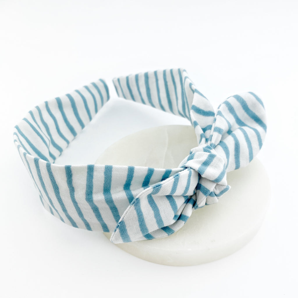 Knot Bow Headband - Blue Stripe