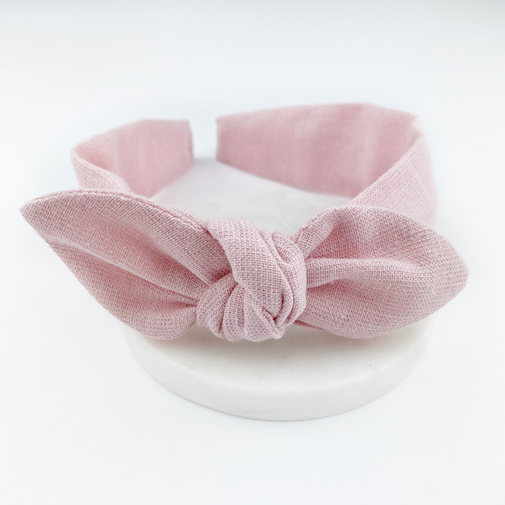 Knot Bow Headband - Pink Pearl Linen