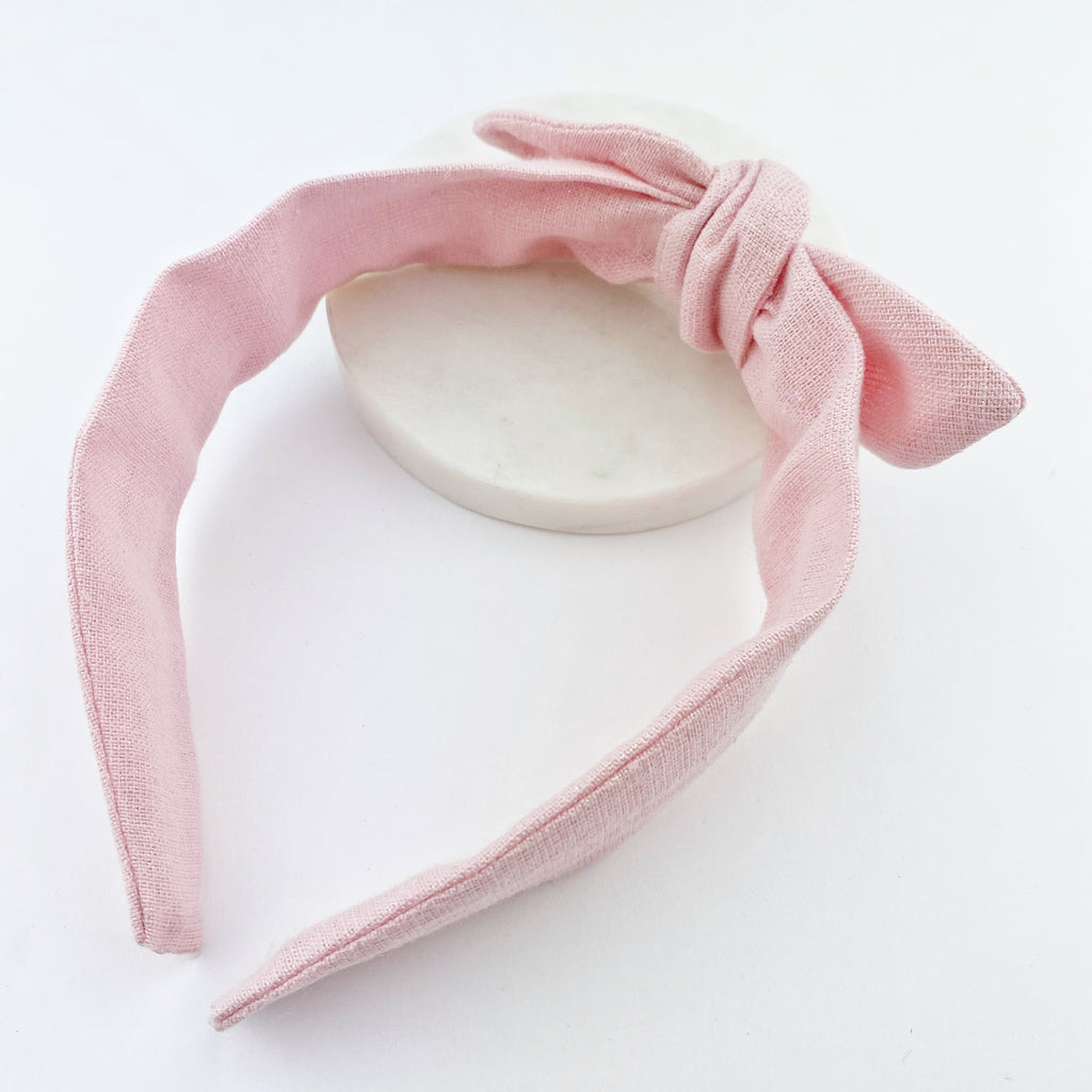 Knot Bow Headband - Pink Pearl Linen