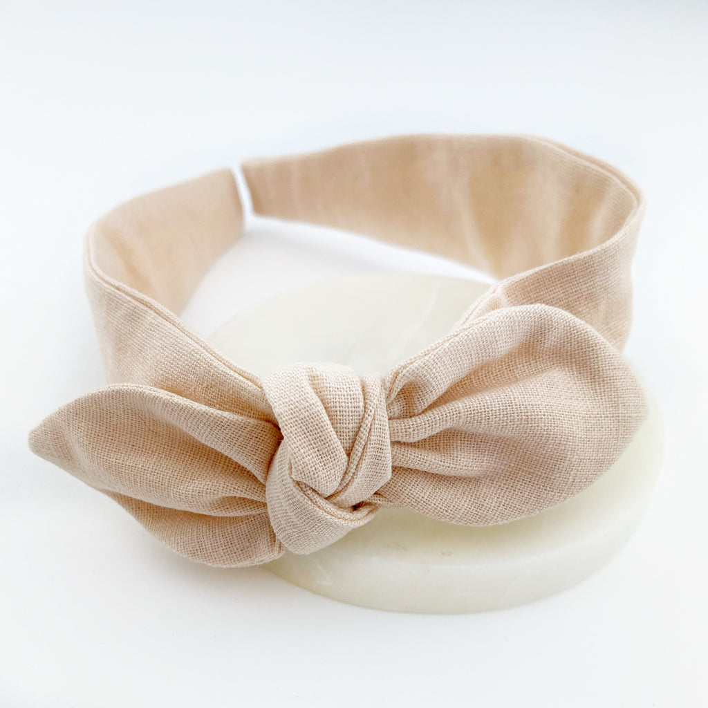 Knot Bow Headband - Muted Peach Linen