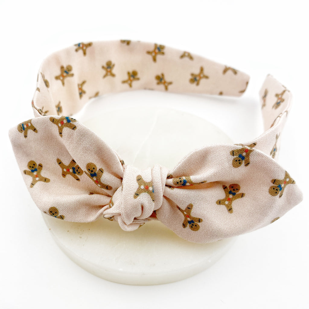 Knot Bow Headband - Gingerbread on Pink