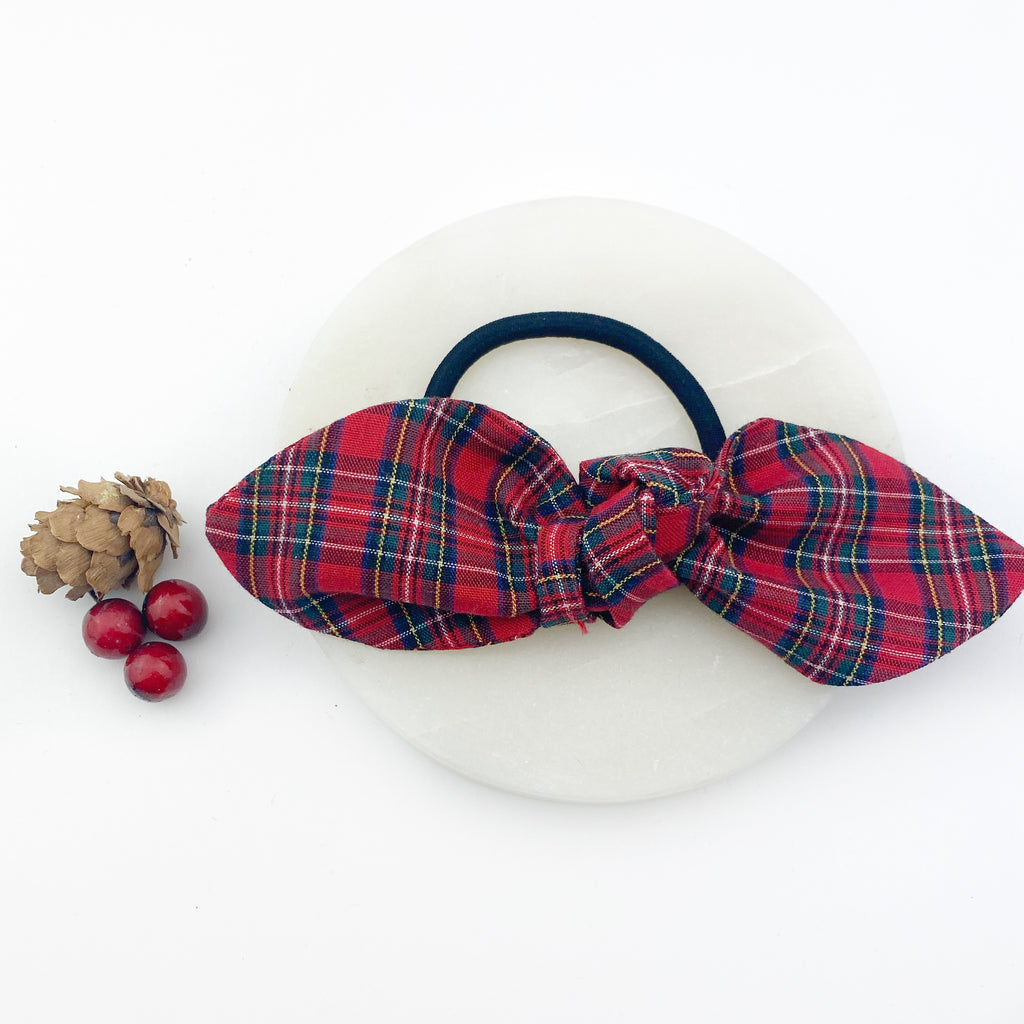 Ponytail Knot Bow - Red Plaid
